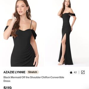 Azazie Black Off the Shoulder Slit Gown